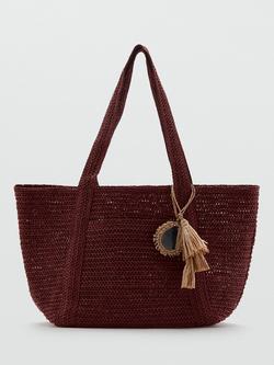 Mango Woven Tote Bag, Bordeaux - view 2, Bordeaux