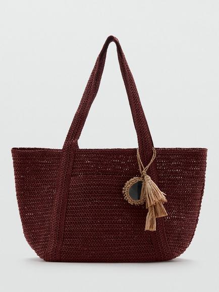 Mango Woven Tote Bag, Bordeaux - view 2, Bordeaux