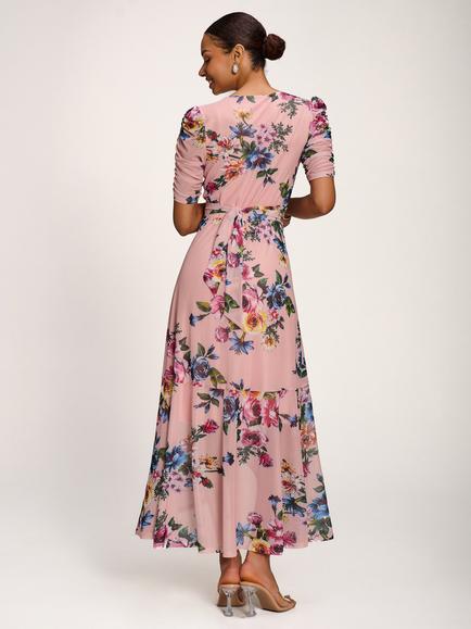 Jolie Moi Mesh V-Neck Floral Maxi Dress, Pink/Multi - view 2, Pink/Multi