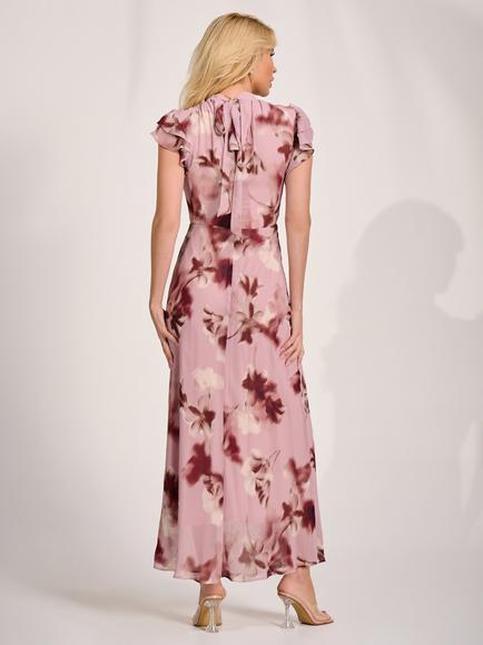 Jolie Moi Floral High Neck Ruffle Sleeve Dress, Pink - view 2, Pink