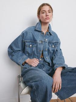 Mango Loose Fit Long Sleeve Denim Jacket, Blue, Blue