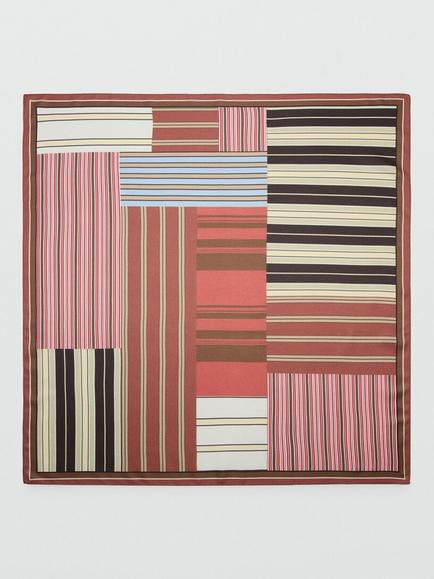 Mango Lightweight Patchwork Striped Scarf, Red/Multi, Red/Multi