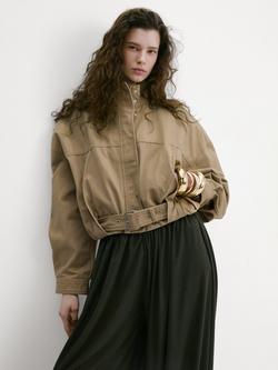 Mango Long Sleeve Cropped Loose Fit Jacket, Sand, Sand