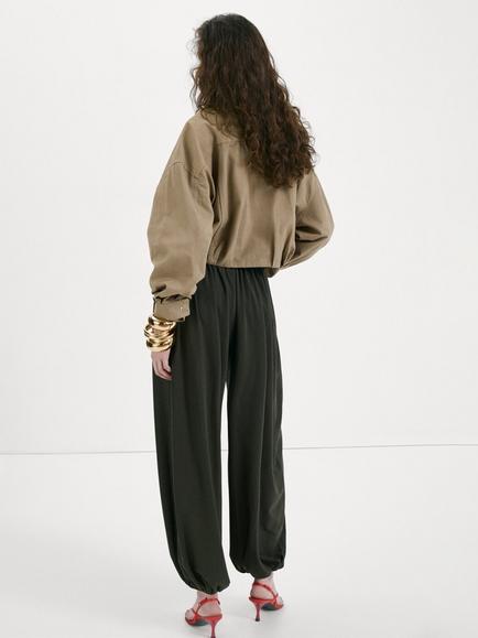 Mango Long Sleeve Cropped Loose Fit Jacket, Sand - view 2, Sand