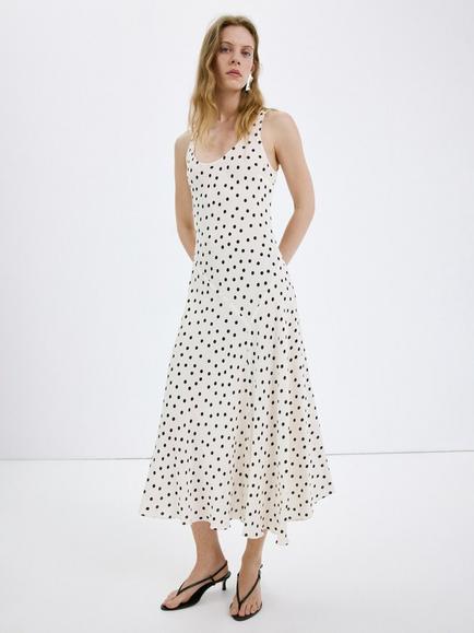 Mango Polka Dot Dress, Off White, Off White