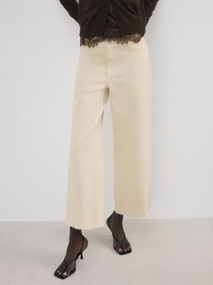 Mango High Waisted Culotte Jeans, Vanilla, Vanilla