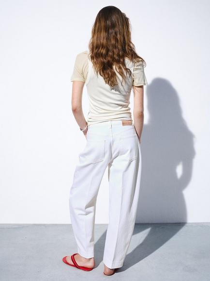 Mango Mid Rise Balloon Leg Jeans, Off White - view 2, Off White