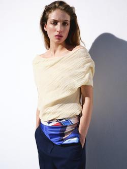 Mango Short Sleeve Asymmetric Draped Blouse, Beige, Beige