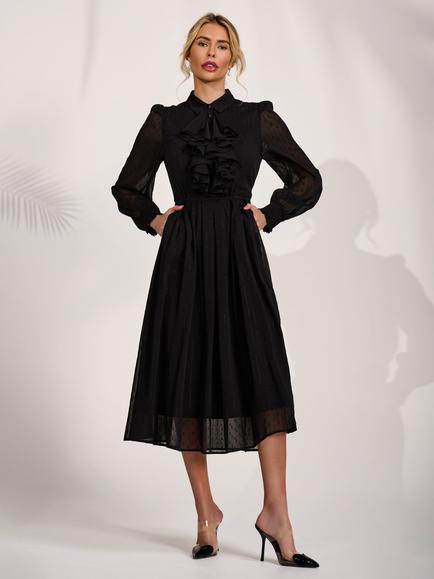Jolie Moi Ruffle Chiffon Shirt Dress, Black, Black