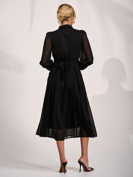Jolie Moi Ruffle Chiffon Shirt Dress, Black - view 2, Black