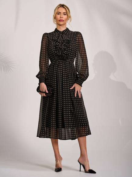 Jolie Moi Ruffle Chiffon Shirt Dress, Black Paisley, Black Paisley