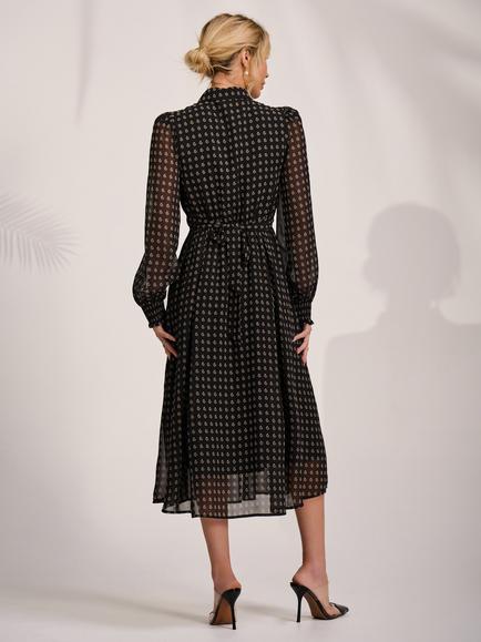Jolie Moi Ruffle Chiffon Shirt Dress, Black Paisley - view 2, Black Paisley