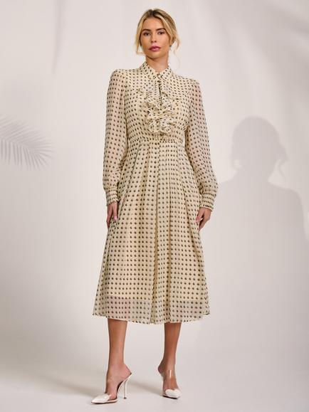Jolie Moi Ruffled Shirt Dress, Beige Paisley, Beige Paisley