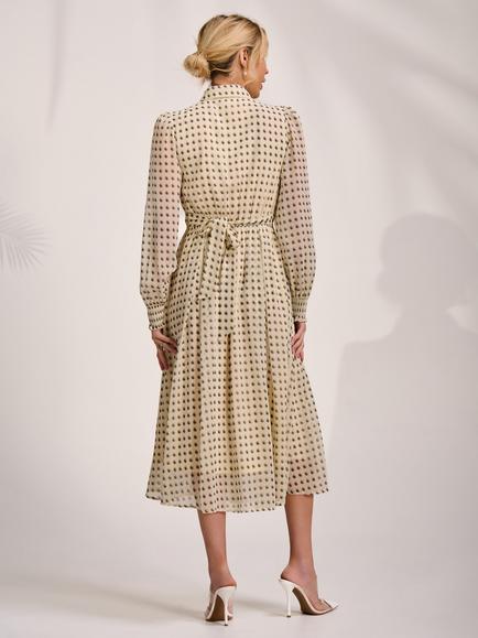 Jolie Moi Ruffled Shirt Dress, Beige Paisley - view 2, Beige Paisley