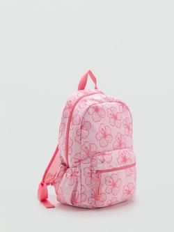 Mango Kids' Flower Print Backpack, Pink, Pink