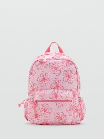 Mango Kids' Flower Print Backpack, Pink - view 2, Pink
