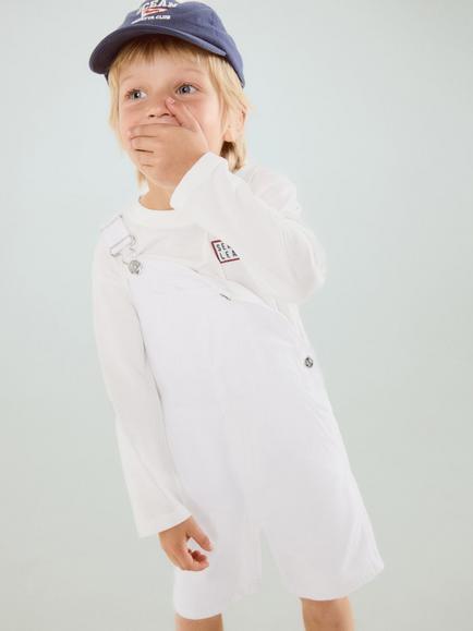 Mango Baby Adjustable Strap Cotton Dungarees, White, White