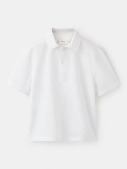 Mango Kids' Short Sleeve Button Neck Shirt, White, White