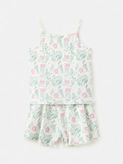 Mango Kids' Floral Ribbed Cami Shorts Pyjamas, Off White, Off White