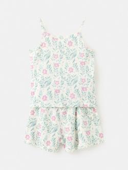 Mango Kids' Floral Ribbed Cami Shorts Pyjamas, Off White - view 2, Off White