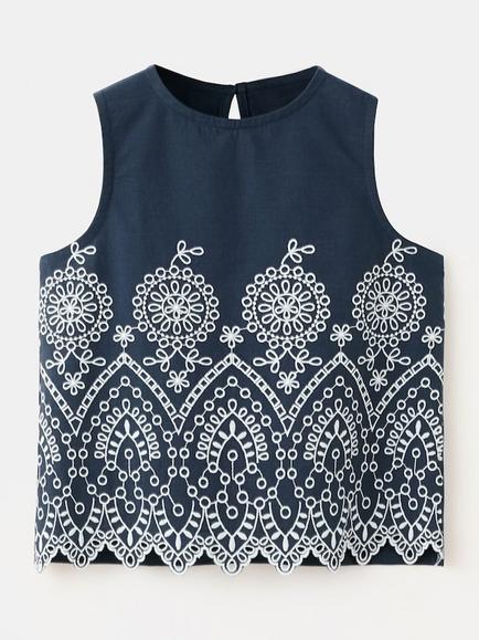 Mango Kids' Scallop Hem Sleeveless T-Shirt, Navy, Navy