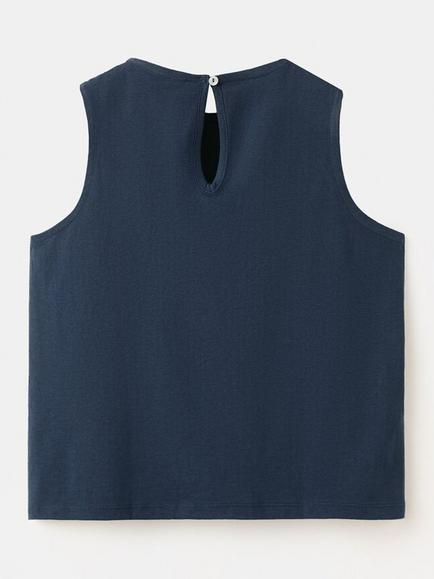 Mango Kids' Scallop Hem Sleeveless T-Shirt, Navy - view 2, Navy