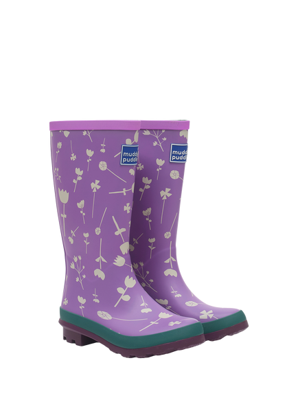 Muddy Puddles Kids' Puddlestomper Wellington Boots, Lilac/Multi, Lilac/Multi