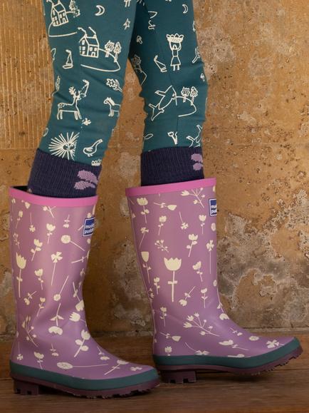 Muddy Puddles Kids' Puddlestomper Wellington Boots, Lilac/Multi - view 2, Lilac/Multi