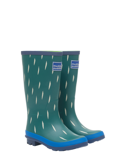 Muddy Puddles Kids' Puddlestomper Wellington Boots, Green/Multi, Green/Multi