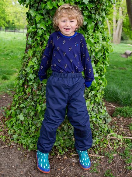 Muddy Puddles Kids' EcoSplash Waterproof Trousers, Navy Blue - view 2, Navy Blue