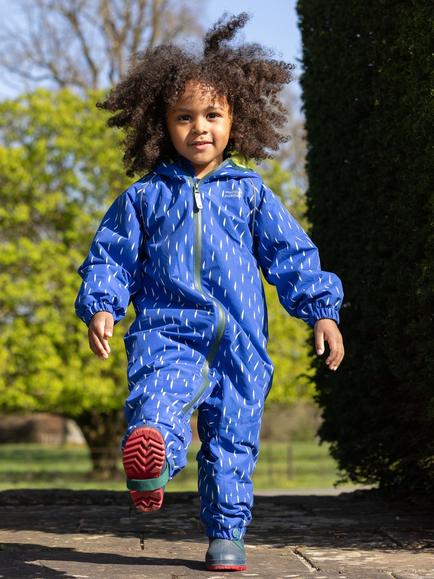 Muddy Puddles Eco Splash AIl In One Puddlesuit, Blue/White - view 2, Blue/White