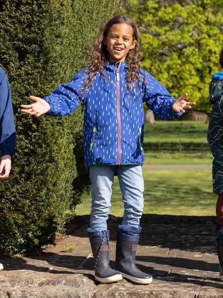 Muddy Puddles Kids' EcoSplash Hooded Waterproof Jacket - view 2, Blue/Multi