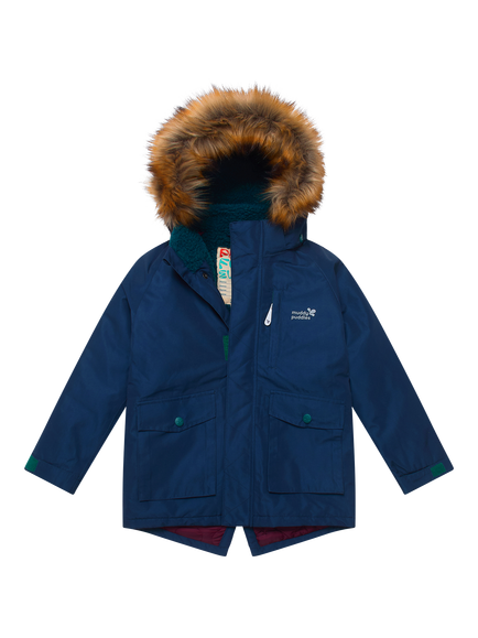 Muddy Puddles Kids' Waterproof Parka Coat, Navy, Navy