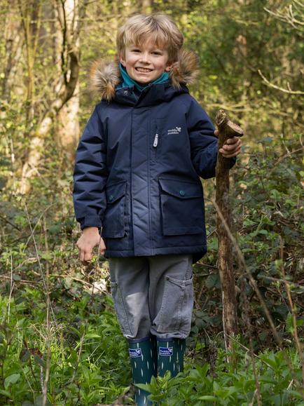 Muddy Puddles Kids' Waterproof Parka Coat, Navy - view 2, Navy
