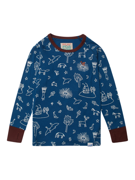 Muddy Puddles Kids' Long Sleeve Base Layer Top, Blue/Multi