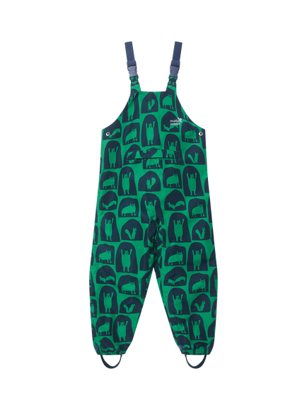 Muddy Puddles Kids' EcoSplash Dungarees, Green/Navy, Green/Navy