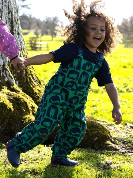 Muddy Puddles Kids' EcoSplash Dungarees, Green/Navy - view 2, Green/Navy