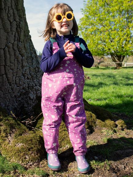 Muddy Puddles Eco Splash Dungarees, Pink/White - view 2, Pink/White