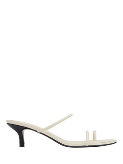 St. Agni Leather Minimal Strap Kitten Heel Sandals, Cream, Cream