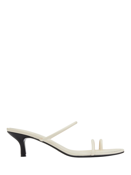 St. Agni Leather Minimal Strap Kitten Heel Sandals, Cream, Cream