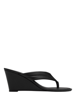 St. Agni Leather Stitch Detail Thong Wedge Sandals, Black, Black