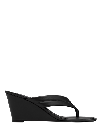 St. Agni Leather Stitch Detail Thong Wedge Sandals, Black, Black