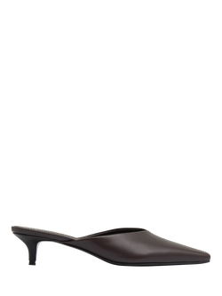 St. Agni Leather Pointed Kitten Heel Mules, Coffee, Coffee