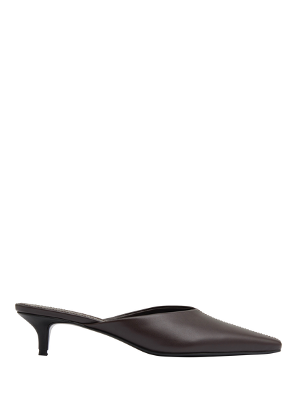 St. Agni Leather Pointed Kitten Heel Mules, Coffee, Coffee