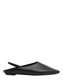 St. Agni Leather Classic Slip On Flat Slingback Sandals, Black, Black