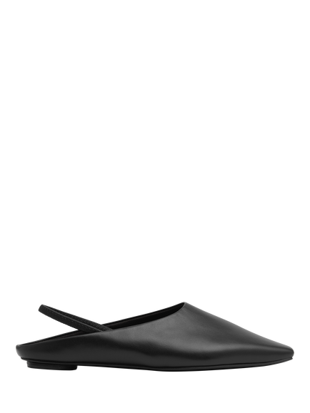 St. Agni Leather Classic Slip On Flat Slingback Sandals, Black, Black
