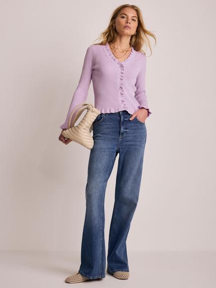 Mint Velvet Ruffle Detail Cardigan, Purple Lilac, Purple Lilac