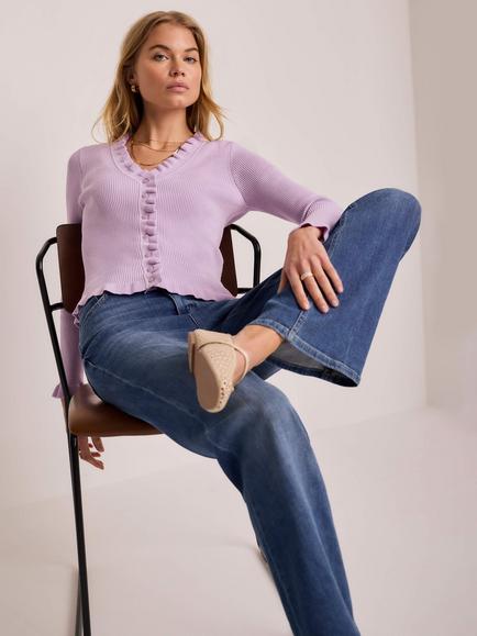 Mint Velvet Ruffle Detail Cardigan, Purple Lilac - view 2, Purple Lilac