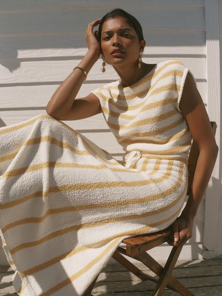 Mint Velvet Striped Knit Dress, Yellow - view 2, Yellow