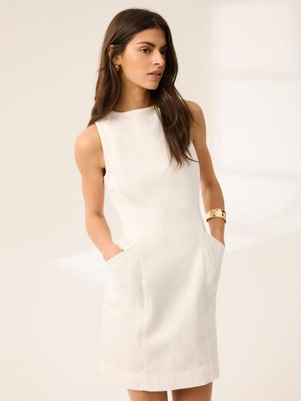 Mint Velvet Denim Mini Dress, White, White